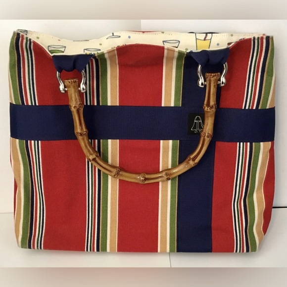 OTG Striped Retro Purse Canvas Handbag Tote Grosgrain Ribbon Cocktail Lining HTF - Picture 2 of 5
